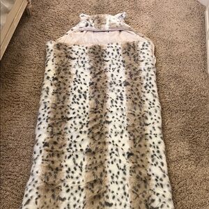 Pottery Barn Faux Fur Kids Sleeping Bag 71in end of bag/top of ears. 31in wide.